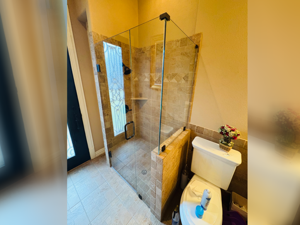 Modern glass shower in bathroom